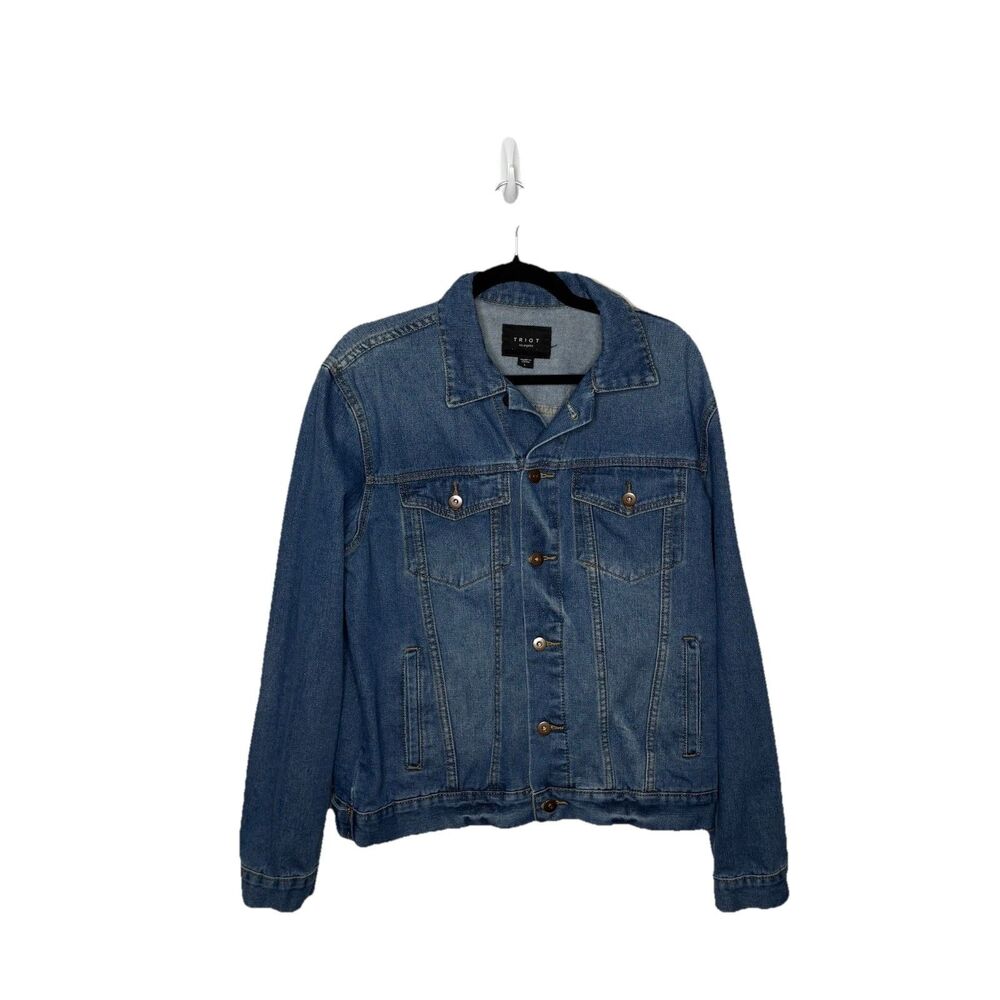 Triot Los Angeles Jean Jacket Blue Button Pockets Collar Faded Denim Sz Large
